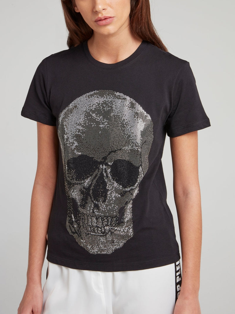 Black Studded Skull Cotton T-Shirt