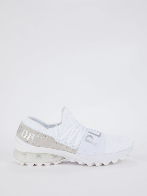 White Logo Strap Mesh Runner Sneakers