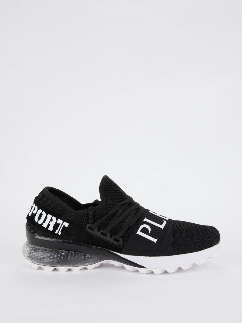 Black Logo Strap Mesh Runner Sneakers