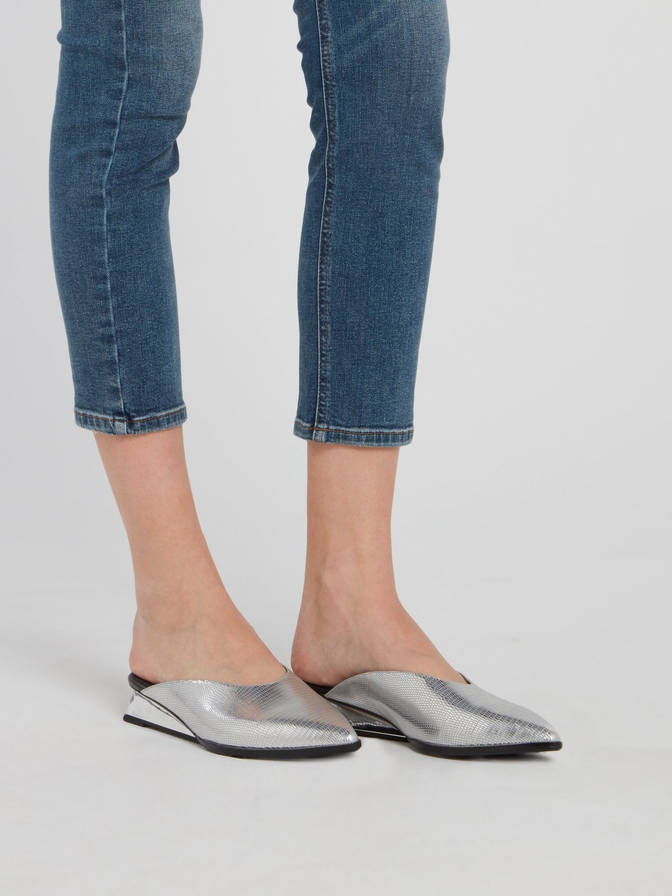 Metallic Lo-Lizard Embossed Leather Mules