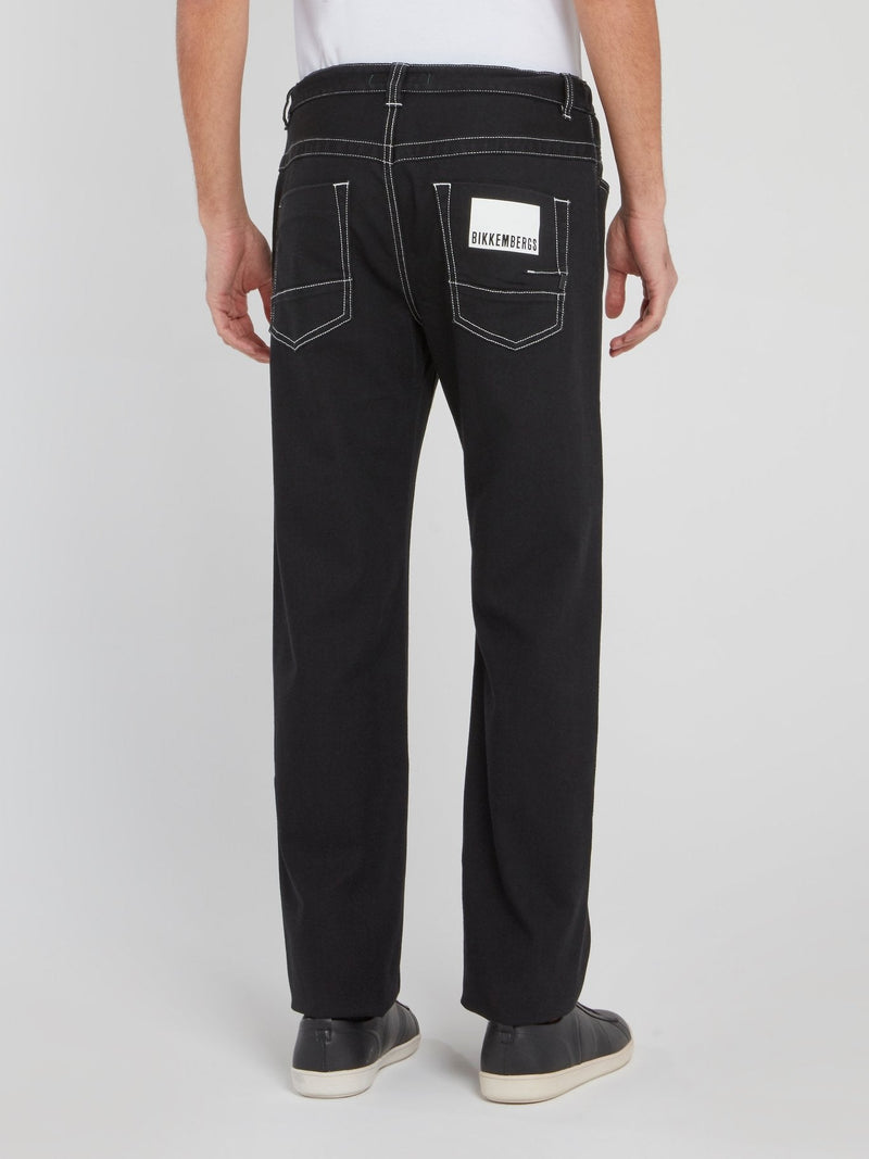 Black Drawstring Denim Trousers