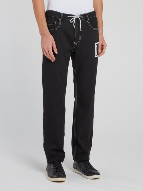 Black Drawstring Denim Trousers