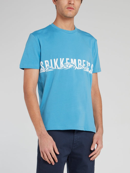 Blue Logo Crewneck Cotton T-Shirt