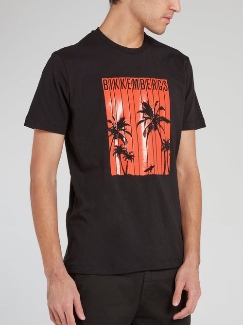 Black Palm Print Logo T-Shirt