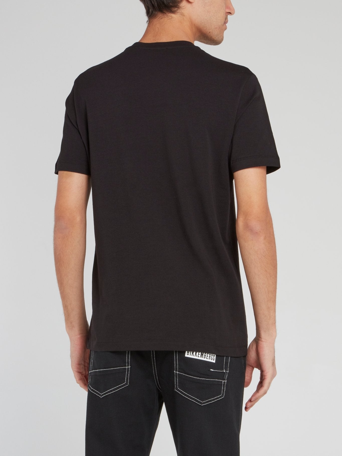 Black Sport Print Round Neck T-Shirt