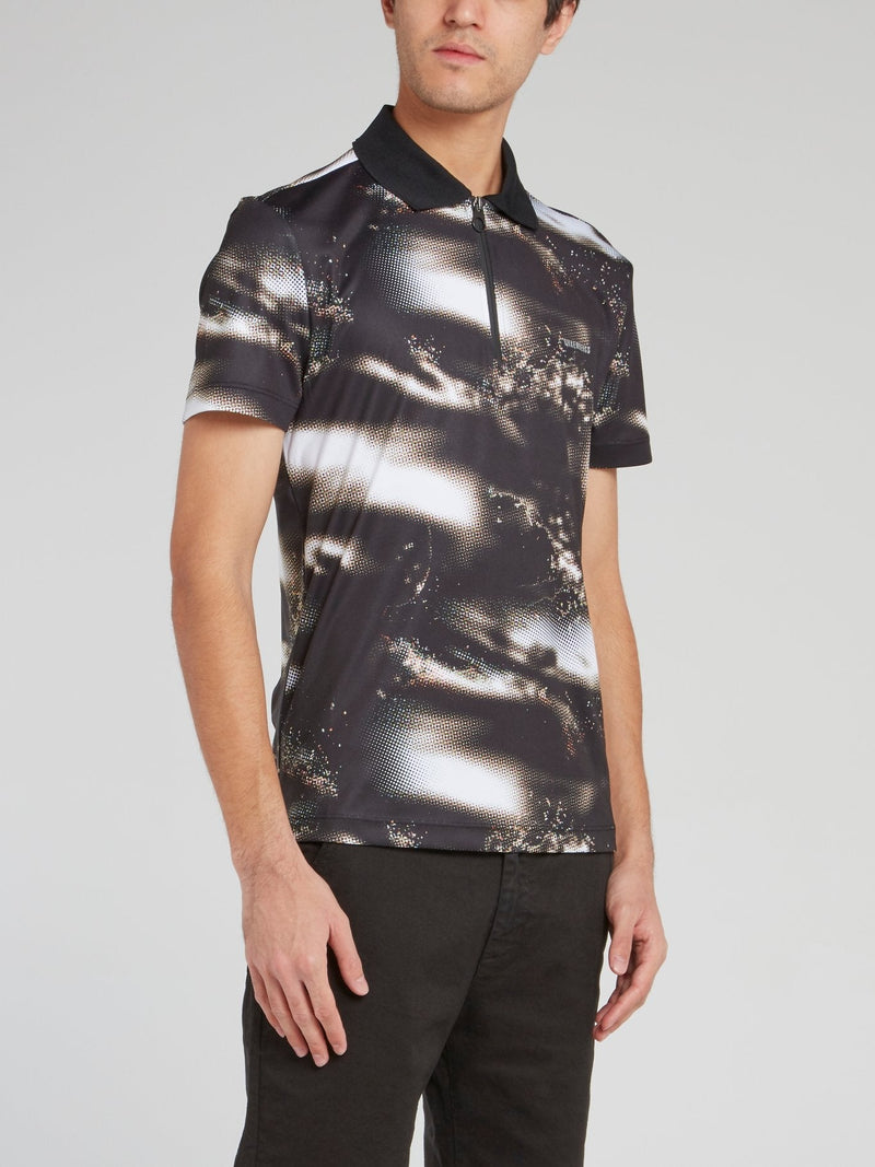 Printed Zip Up Polo Shirt