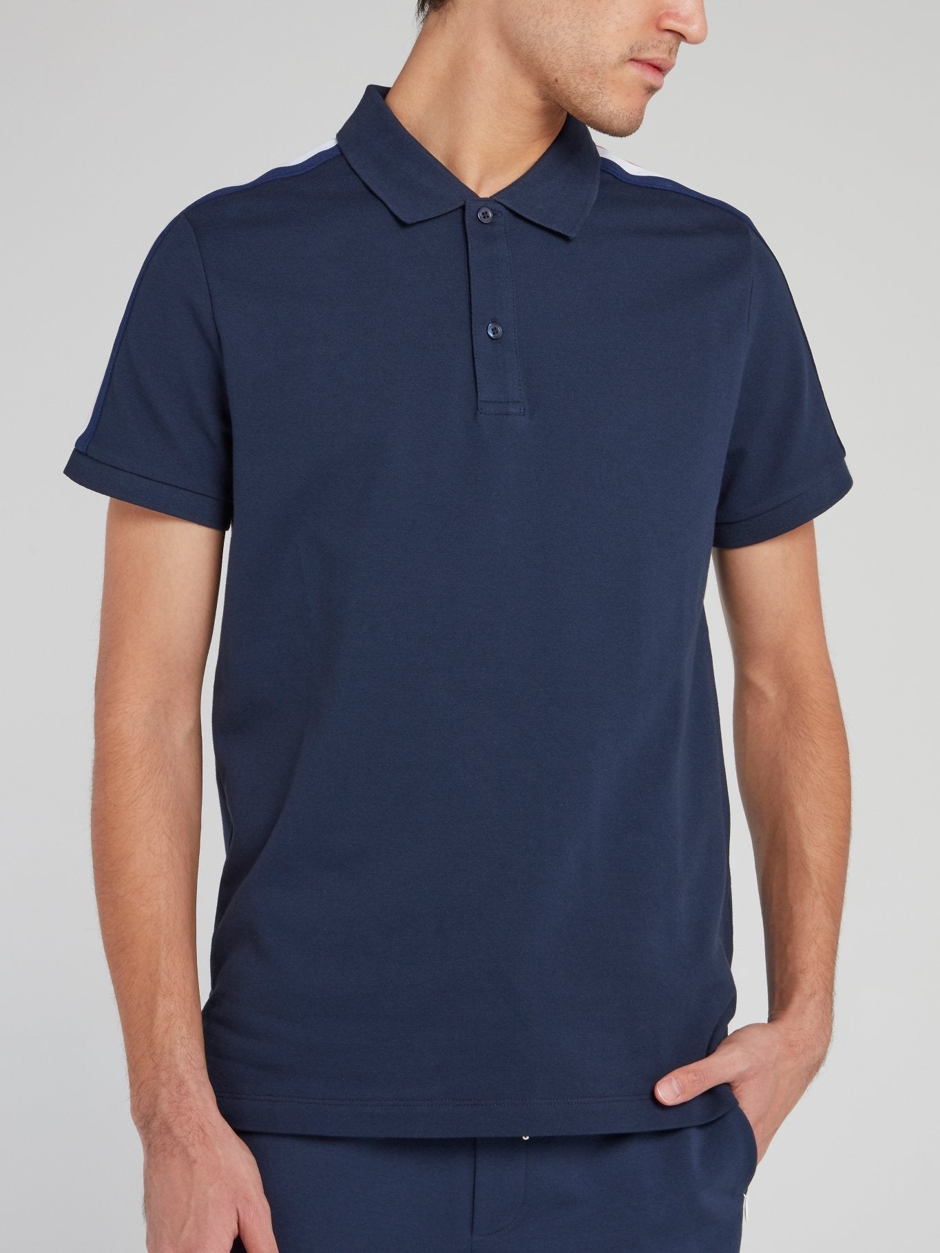 Navy Shoulder Stripe Polo Shirt