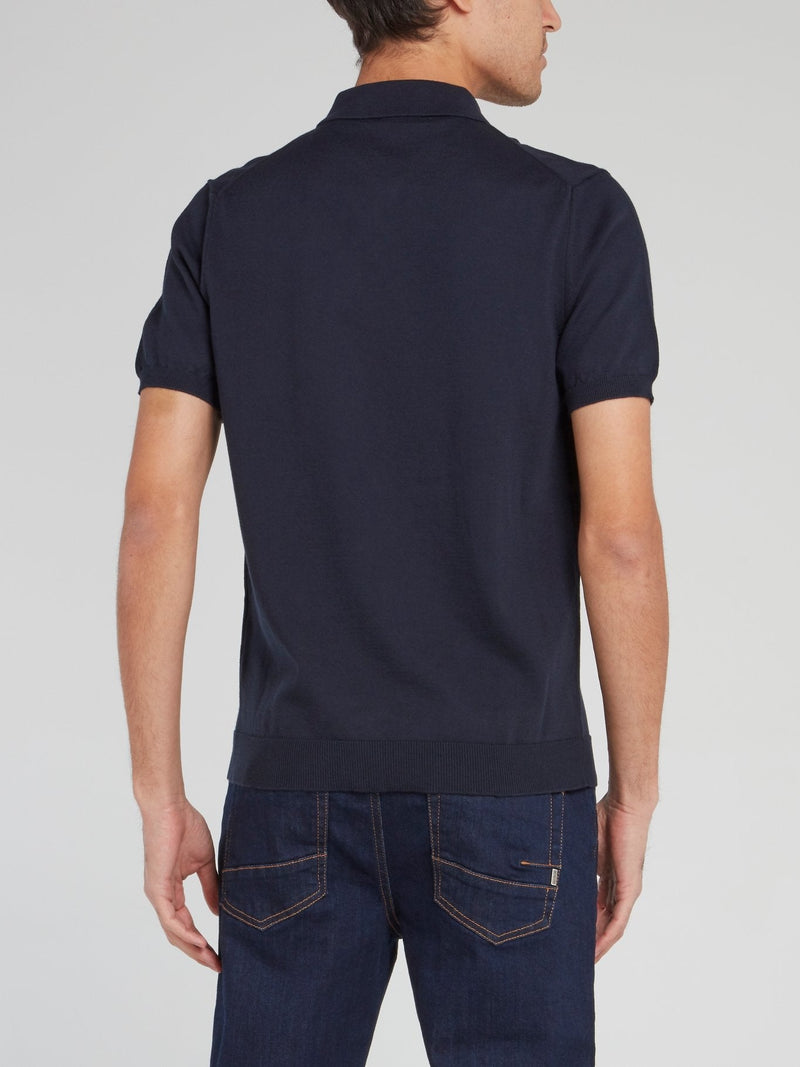 Navy Ribbed Edge Polo Shirt