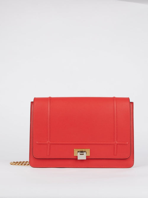 Lizzy Red Brass Strap Leather Shoulder Bag