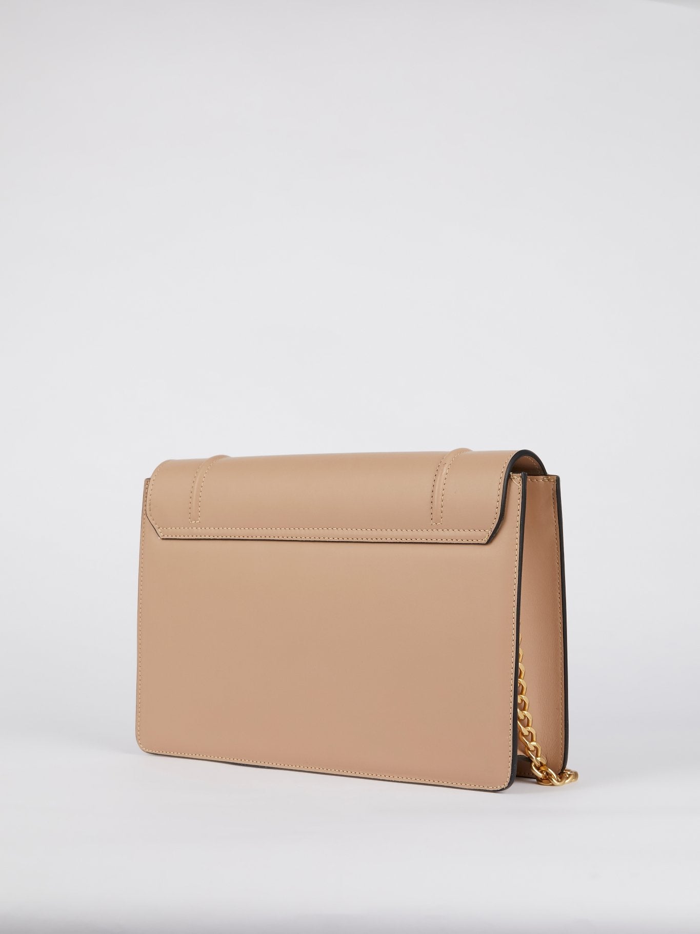 Lizzy Beige Brass Strap Leather Shoulder Bag