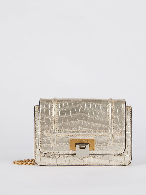 Lizzy Metallic Crocodile Effect Leather Shoulder Bag