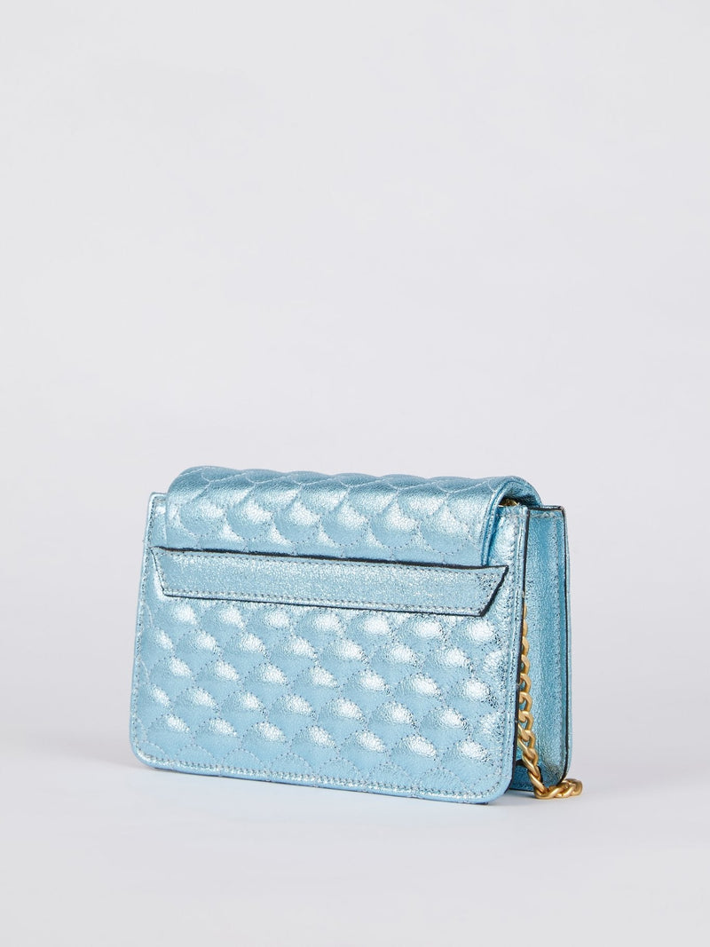 Lizzy Glitter Blue Quilted Leather Shoulder Bag