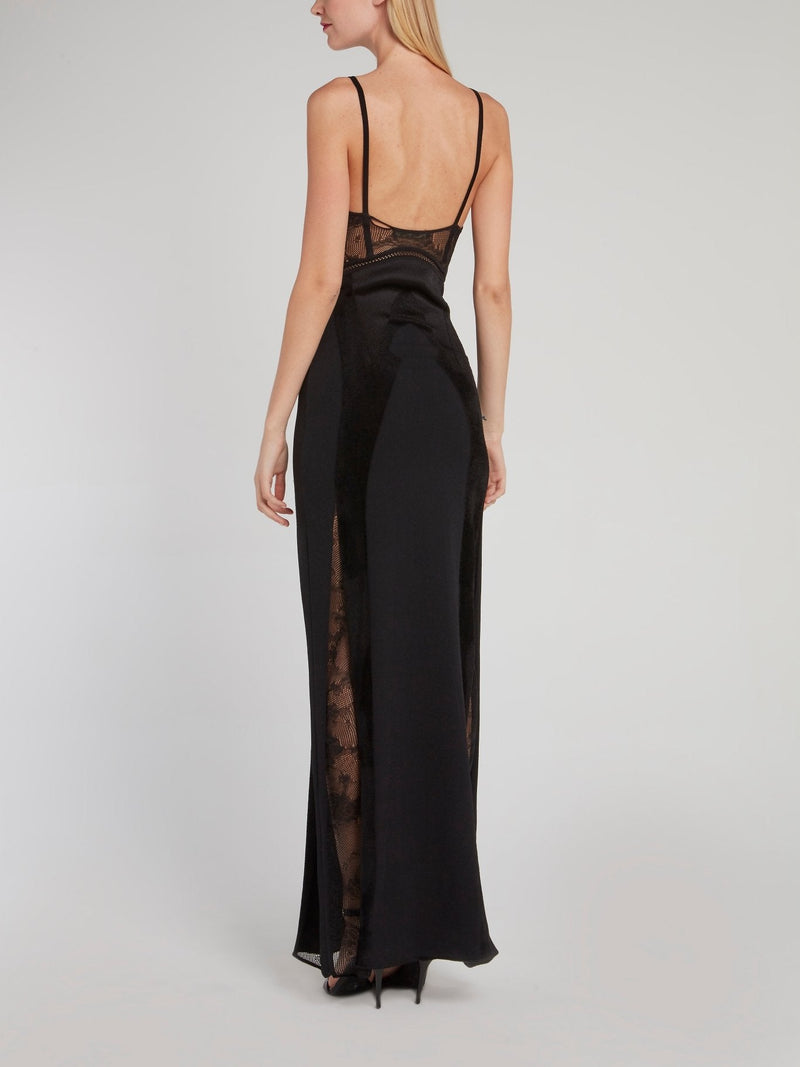 Black Lace Panel Maxi Dress