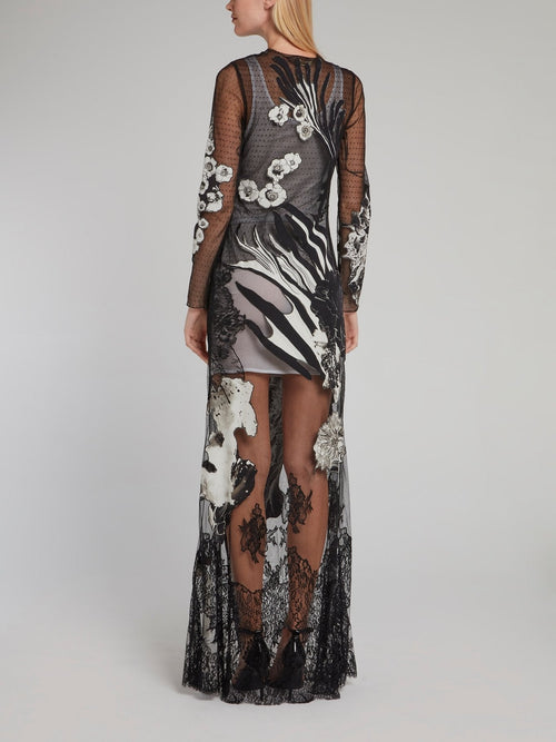 Black Floral Mesh Maxi Dress