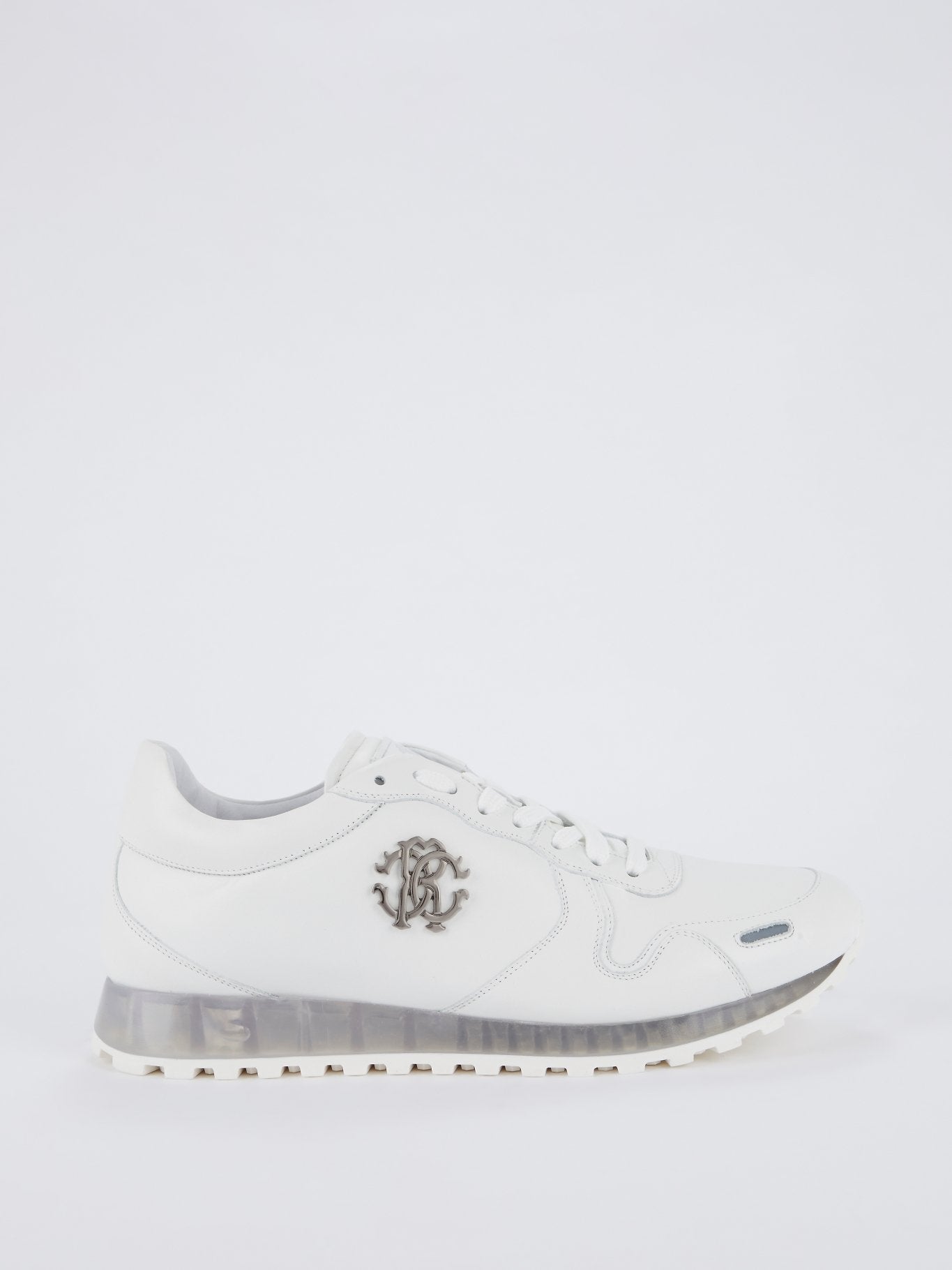 White Snake Logo Leather Sneakers