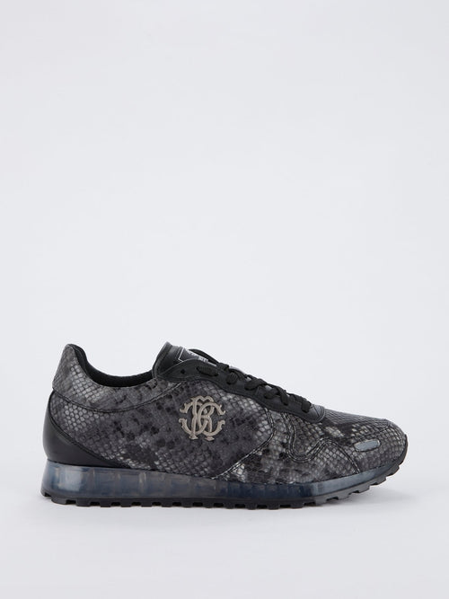 Grey Python Embossed Panel Sneakers