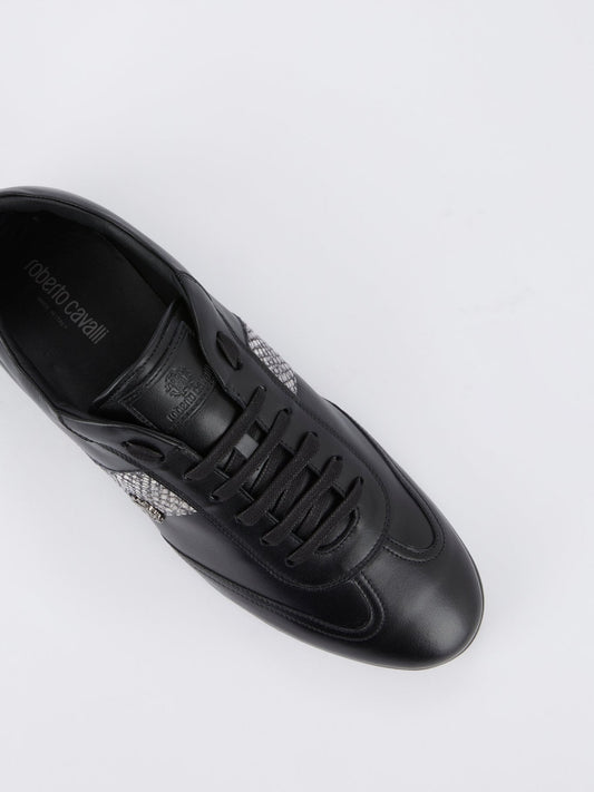 Black Python Panel Leather Sneakers