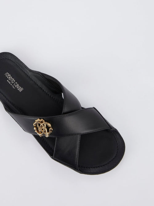 Black Logo Crossover Slide Sandals