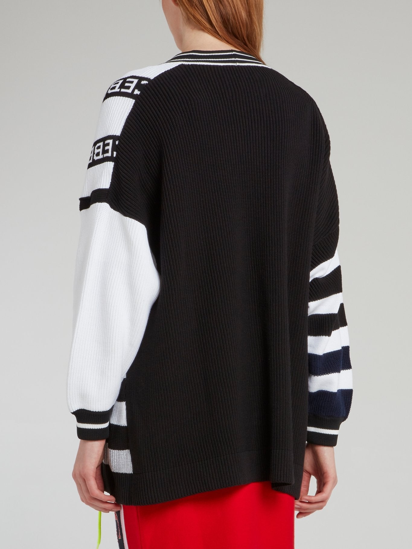 Black and White Logo Striped Cardigan