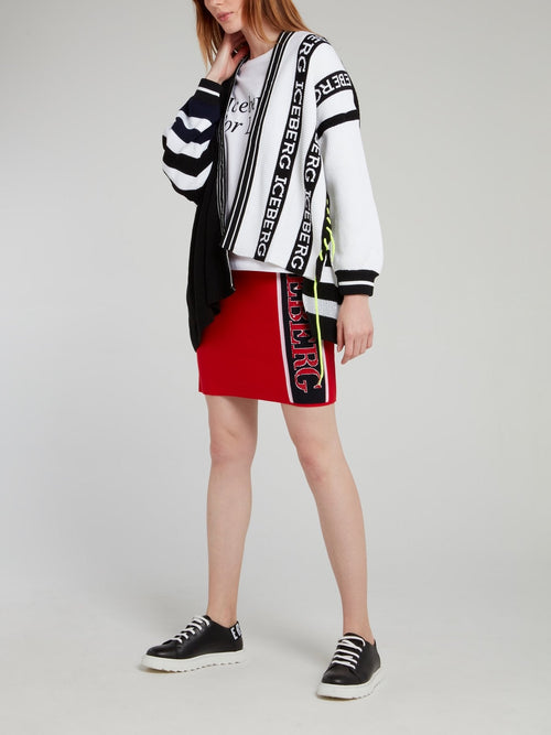 Red Logo Stripe Mini Skirt