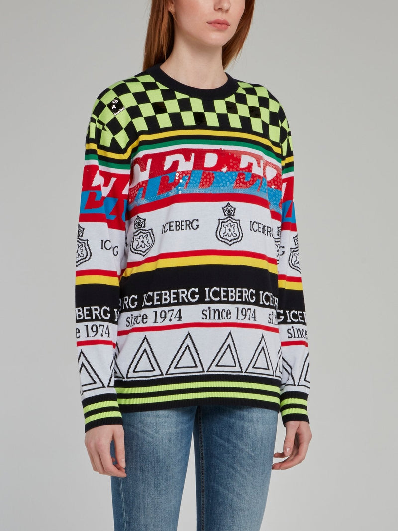 Check Panel Knitted Sweatshirt