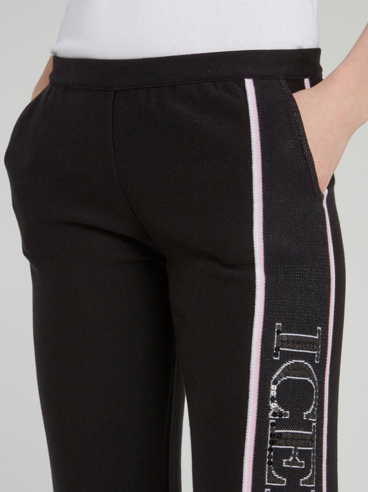 Black Logo Stripe Cotton Track Pants