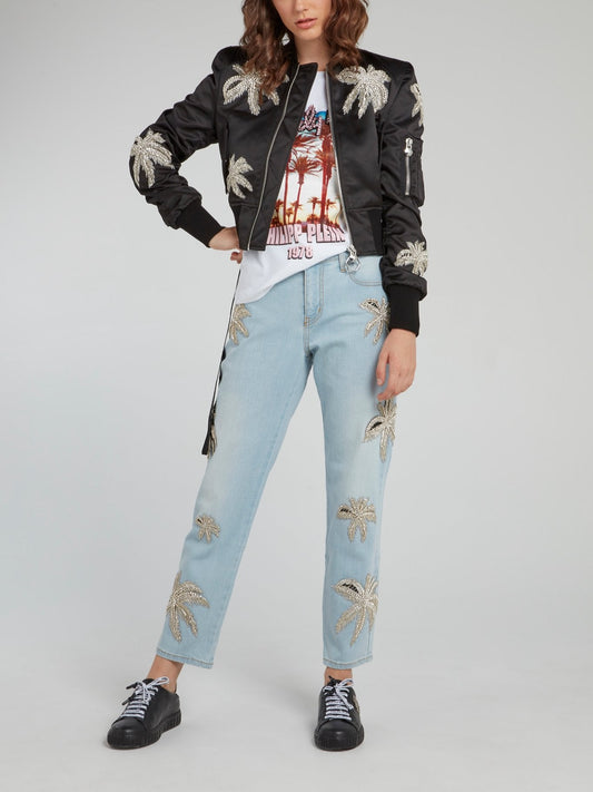 Aloha Plein Black Embellished Bomber Jacket