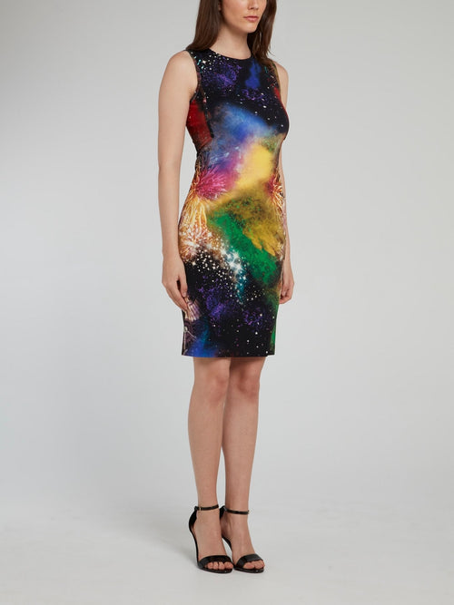 Firework Print Rear Zip Sheath Dress