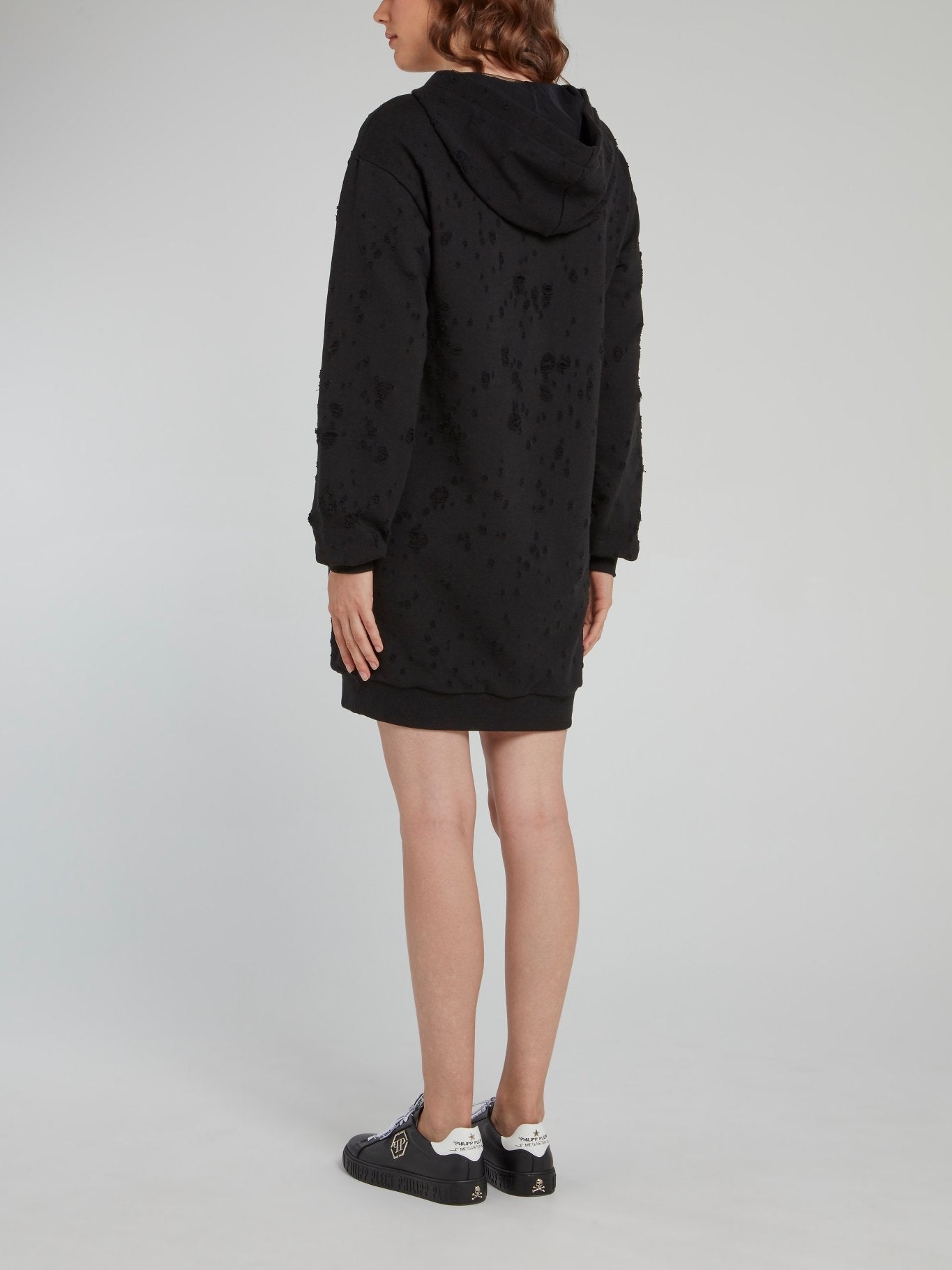 Black Embellished Logo Hoodie Dress