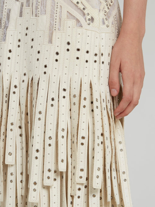 Multi-Stud Tiered Fringe Maxi Dress