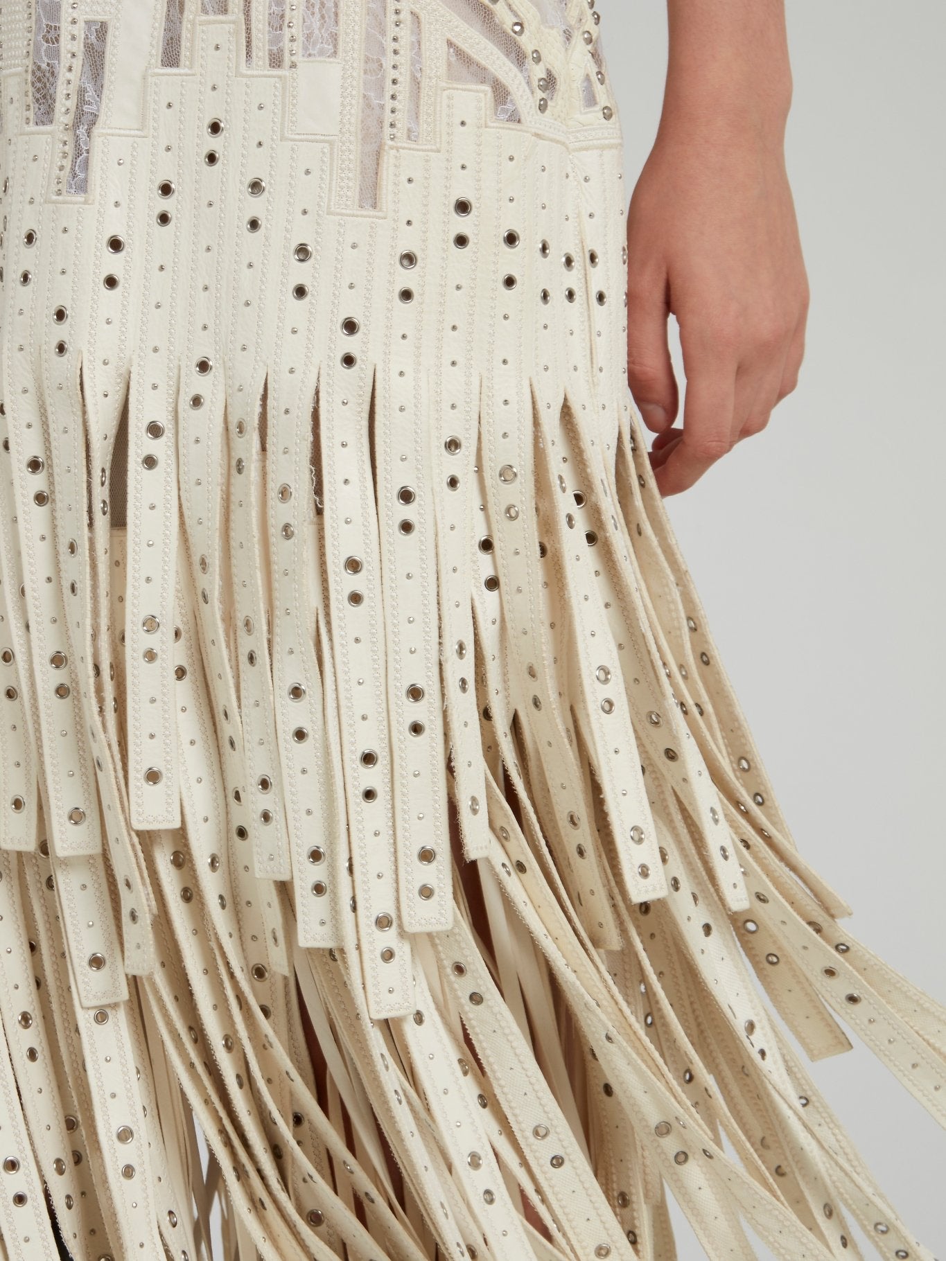 Multi-Stud Tiered Fringe Maxi Dress