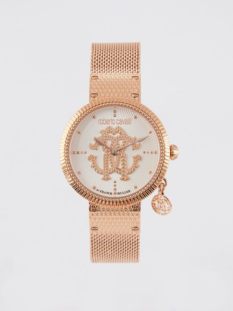 Roberto Cavalli by Franck Muller Rose Gold Mother of Pearl Logo Watch