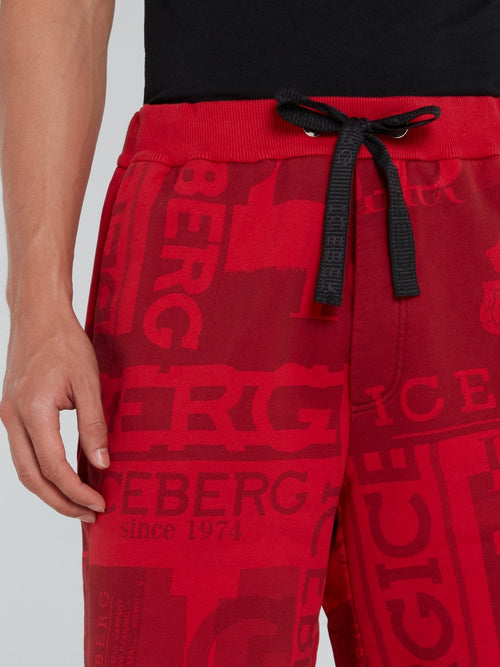 Red Logo Print Drawstring Shorts