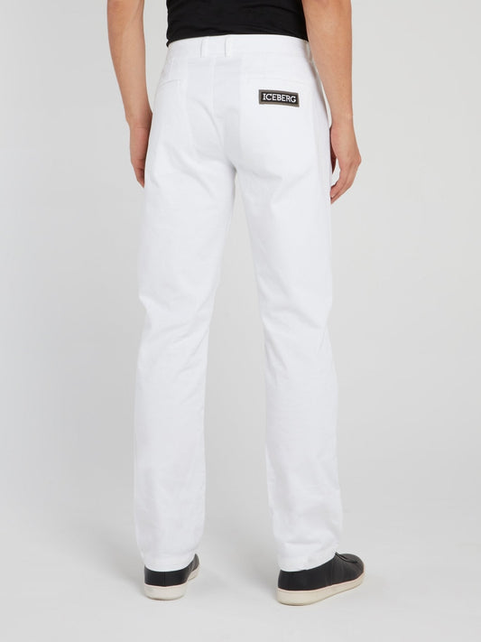 White Straight Cut Trousers