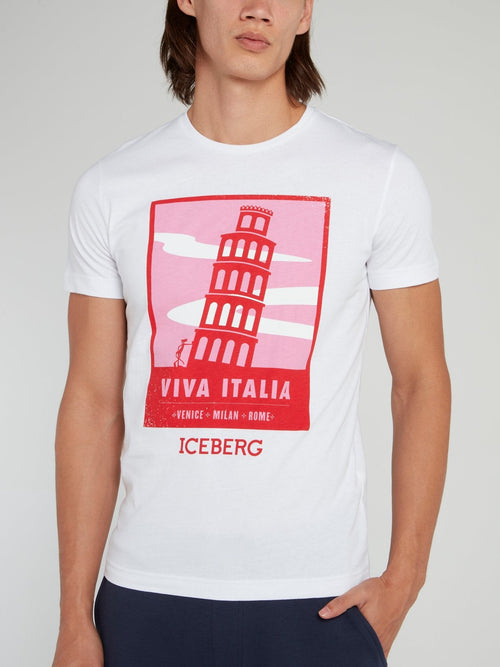 Pink Panther in Pisa White Cotton T-Shirt