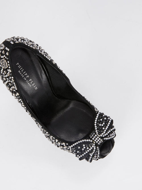 Black Multi-Stud Peep Toe Pumps