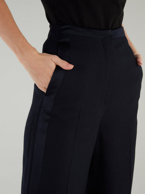 Navy Knitted Palazzo Pants