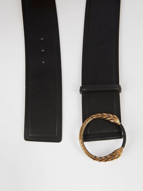 Snake Buckle Black Leather Belt