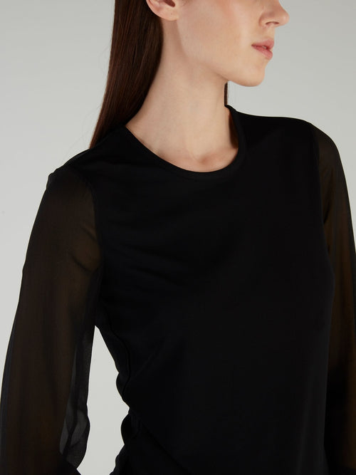 Black Mesh Bishop Sleeve Top