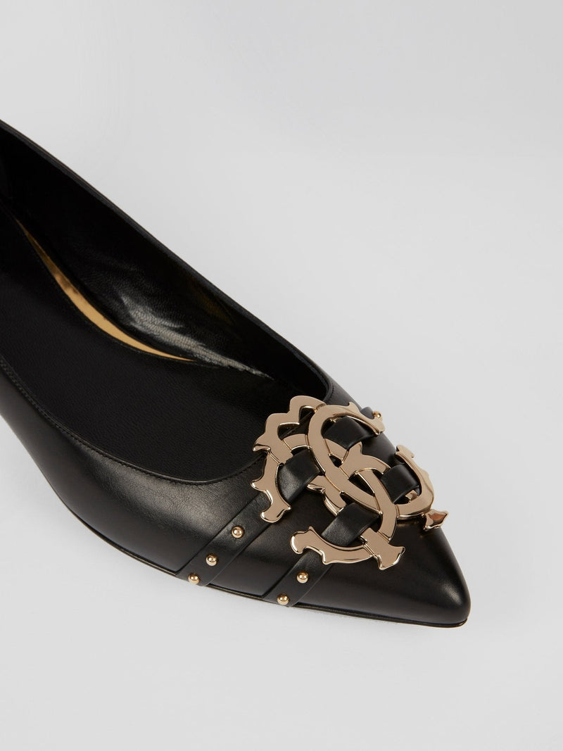 Black Leather Monogram Flats