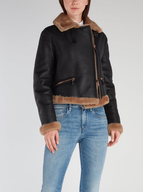 Black Fur Edge Leather Jacket