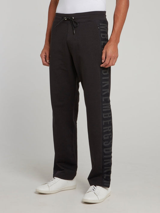 Black Logo Side Stripe Fleece Pants