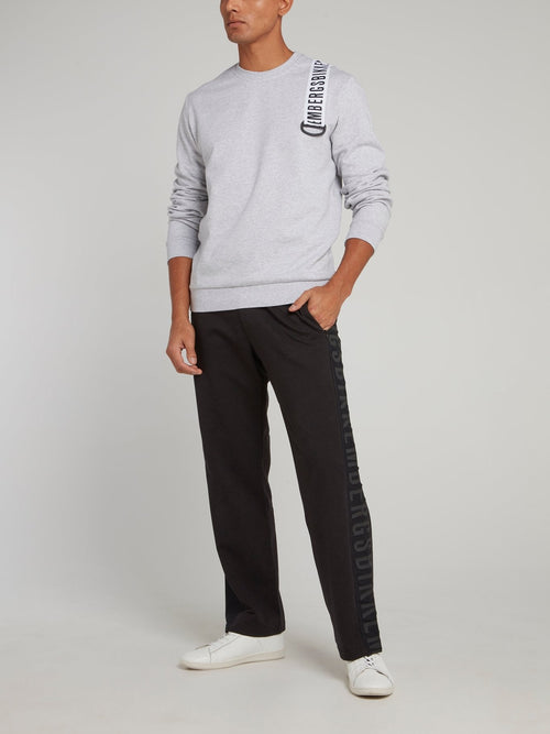 Black Logo Side Stripe Fleece Pants