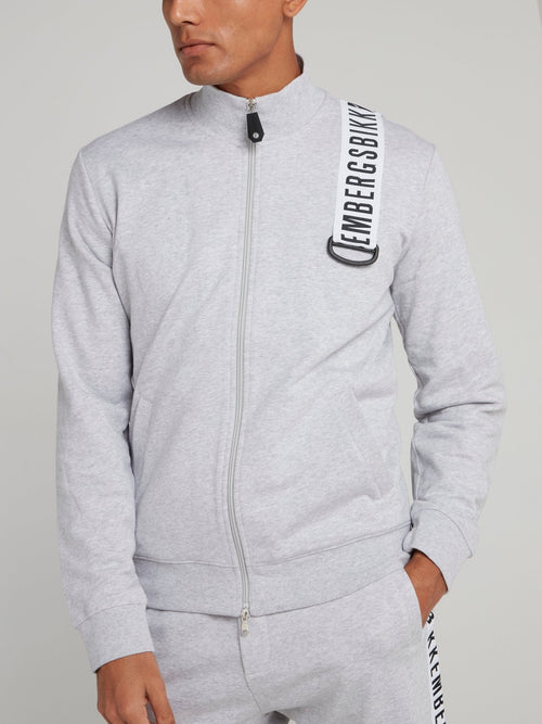 Grey Logo Strap High Neck Jacket