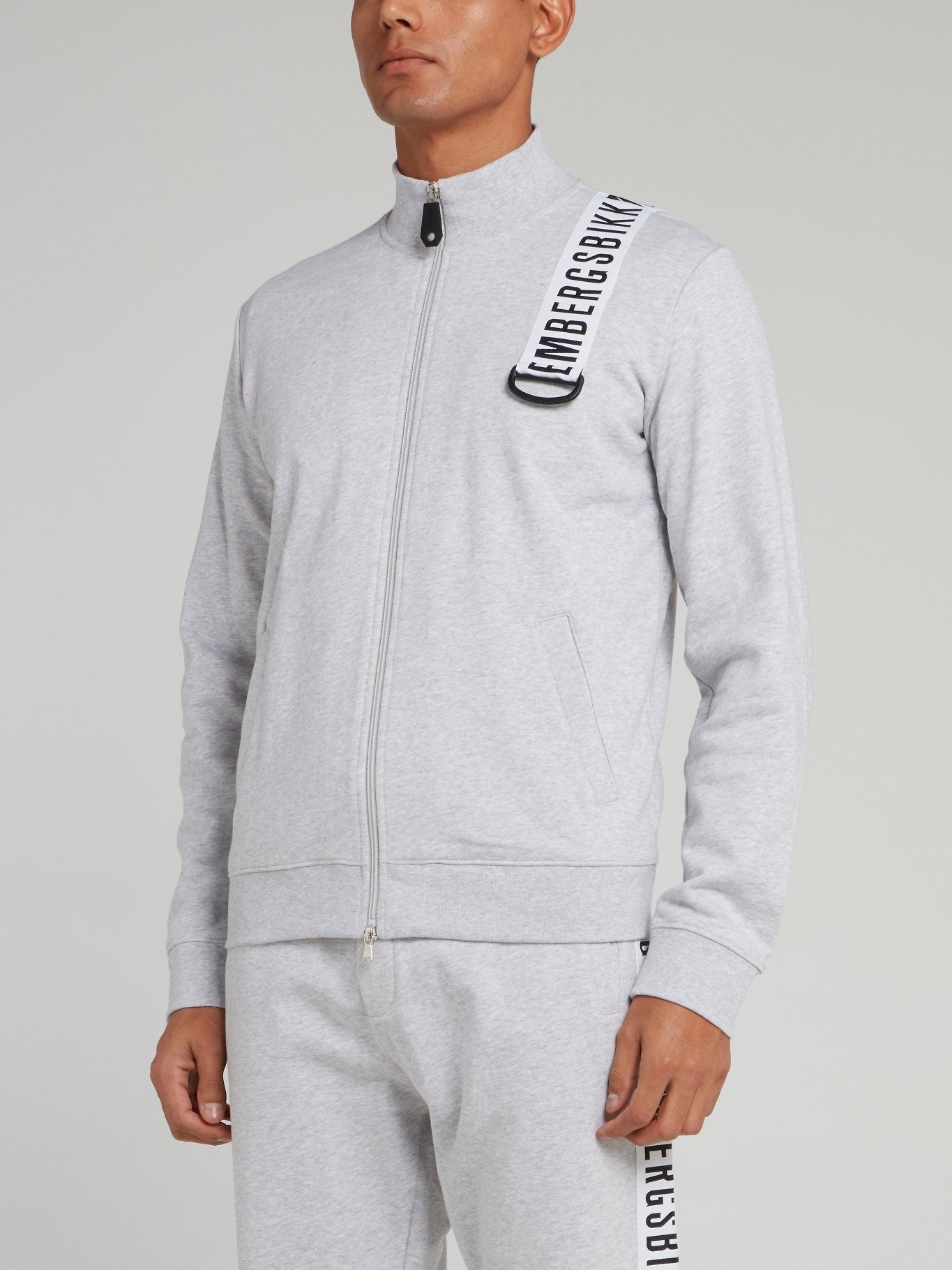 Grey Logo Strap High Neck Jacket