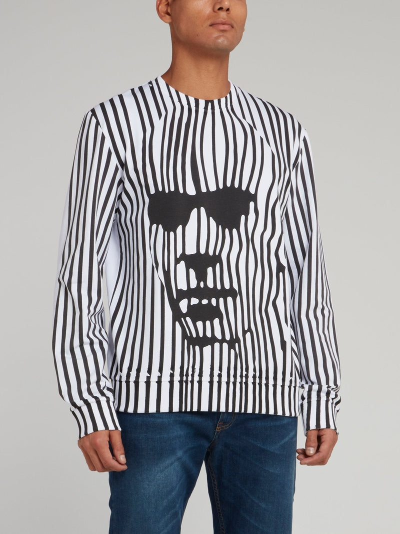 White Distorted Stripe Sweatshirt