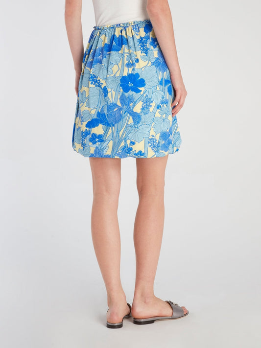 Blue Tropical Draped Mini Skirt