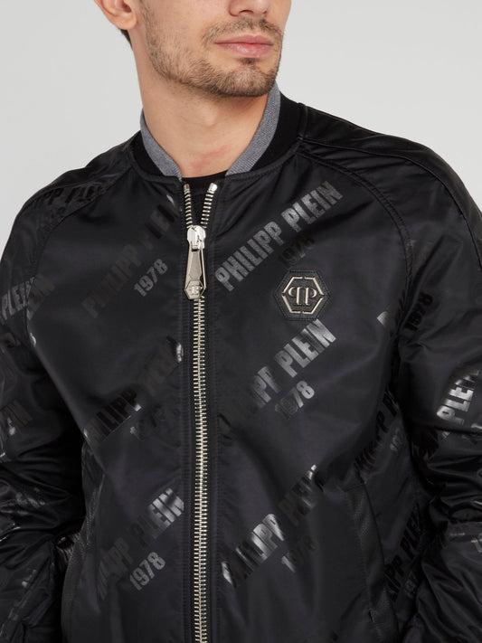 PP78 Black Monogram Print Skull Jacket