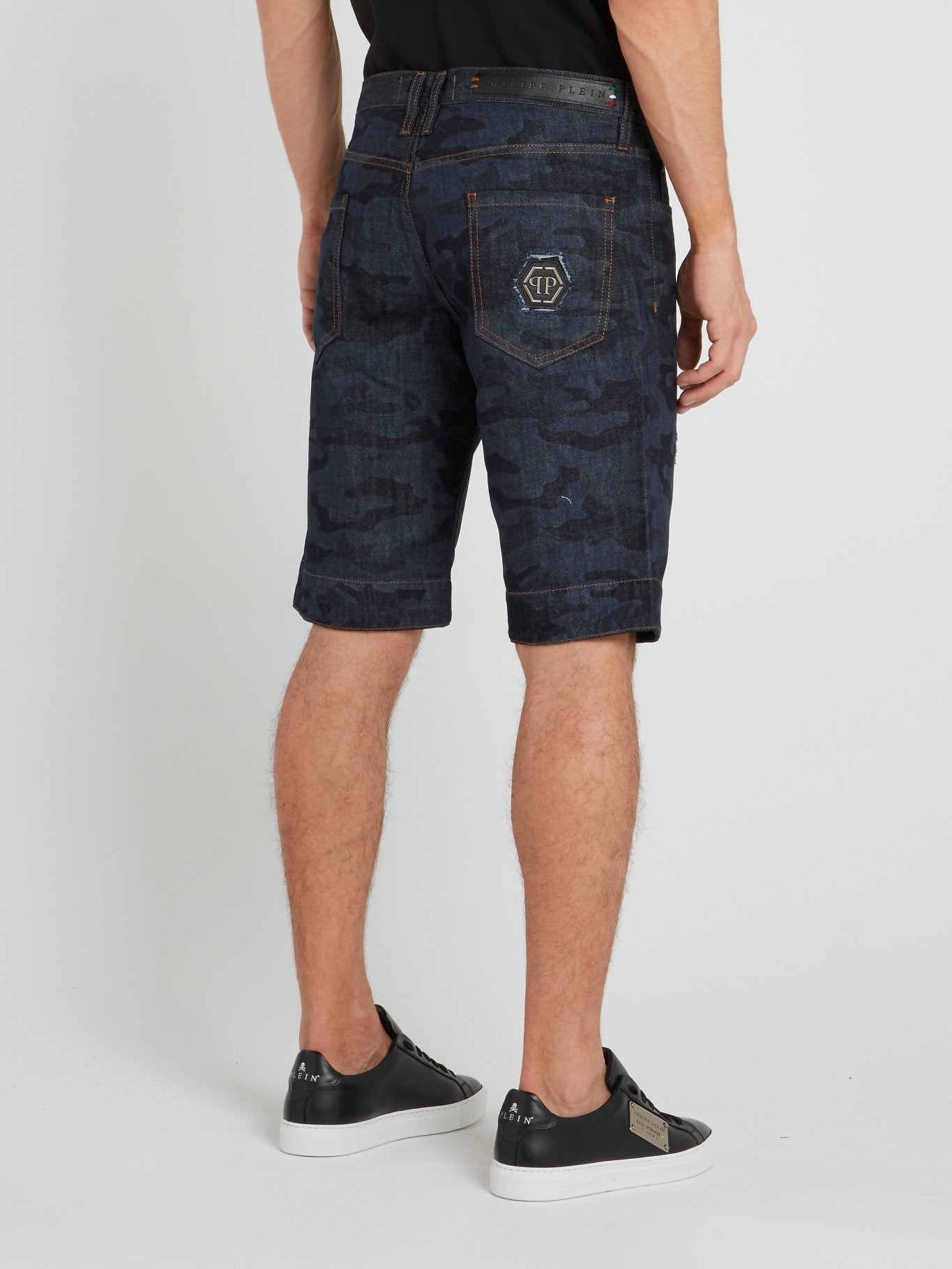 Navy Camo Patched Denim Shorts