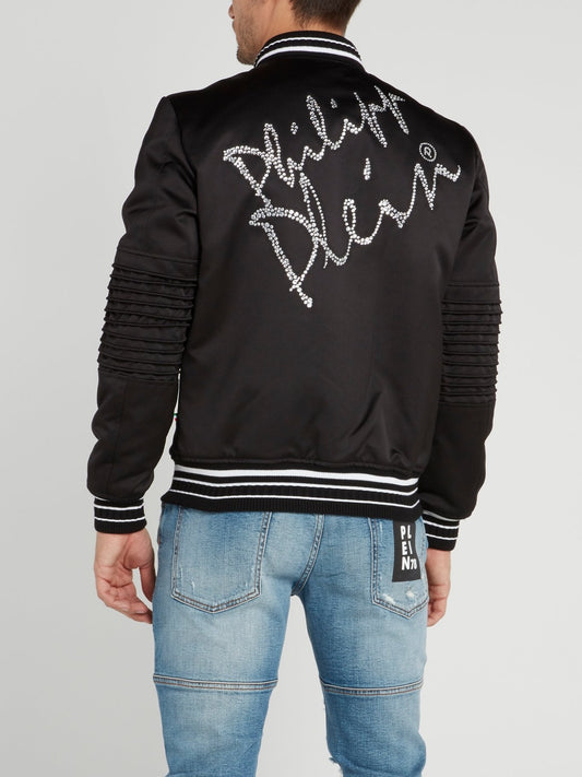 Black Stripe Edge Logo Bomber Jacket